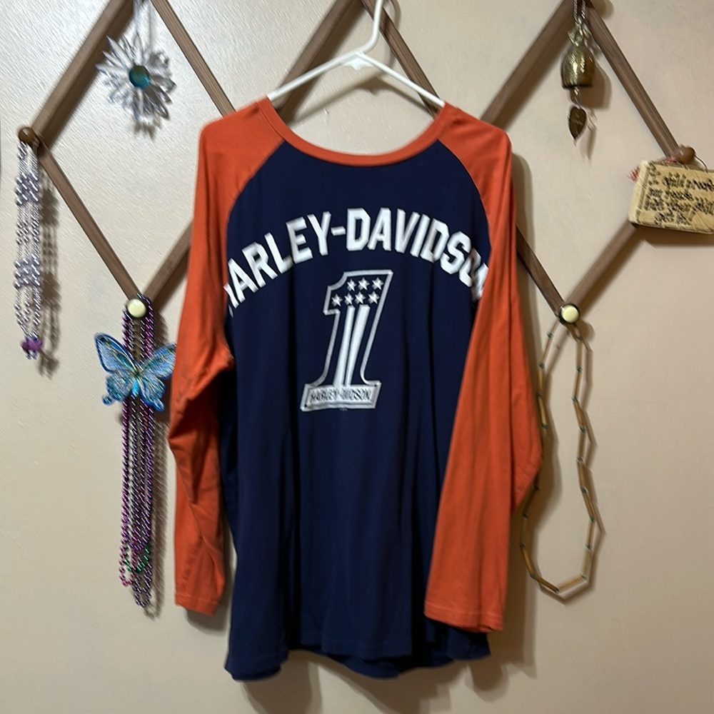 Harley-Davidson Navy and Orange Long Sleeve Tee